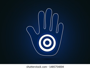 Human hand and target icon. Symbol of deal success. Great idea, business solution. Modern flat design concept. Creative vector illustration for your design.