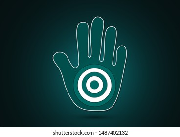 Human hand and target icon. Symbol of deal success. Great idea, business solution. Modern flat design concept. Creative vector illustration for your design.