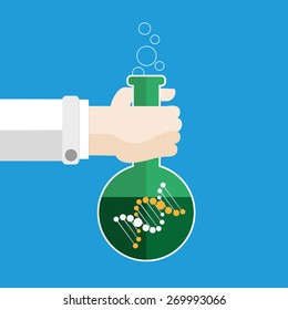 Human hand with a test tube and dna. Eps 10 vector file.