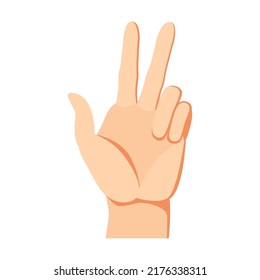 Human hand three fingers up gesture. Arm and wrists, amount signs, open palm, pointing with finger, greeting, fist. Vector illustration for communication, signals