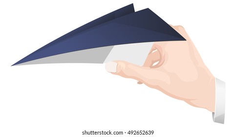 Human Hand Throwing Folded Paper Airplane