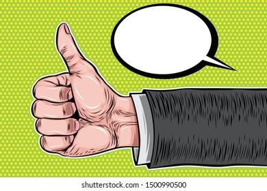 Human Hand Thumb Up With Bubble Pop Art Retro Vector Illustration