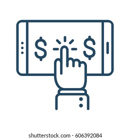 Human Hand Touching Phone Screen vector icon in meaning Pay by Phone