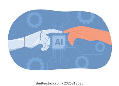 Human Hand Touching Robot Hand for Artificial Intelligence Technology Concept Illustration