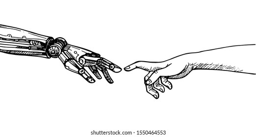 Human Hand Touching Robots Handrobotic Human Stock Vector (Royalty Free ...