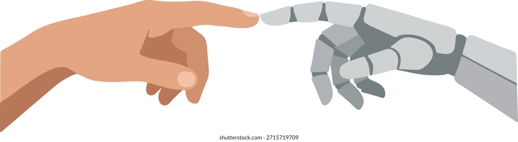 Human Hand Touching A Silver Robot Hand
