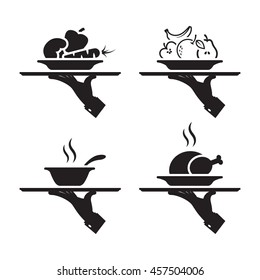 human hand with a tray icons