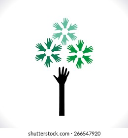 human hand & tree icon -  eco concept vector, This graphic also represents environmental protection, nature conservation, eco friendly, renewable, sustainability, nature loving