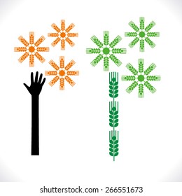 human hand & tree icon -  eco concept vector, This graphic also represents environmental protection, nature conservation, eco friendly, renewable, sustainability, nature loving