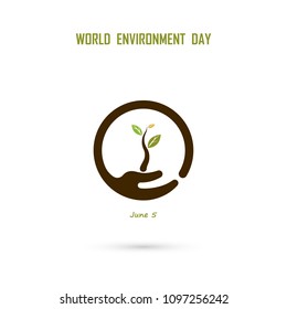 Human hand and tree icon.World Environment day concept vector logo design template.June 5st World Environment day concept.World Environment day Awareness Idea Campaign.Vector illustration.