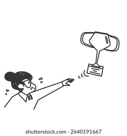 human hand trying to reach the trophy cup floating in the air