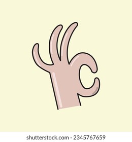 Human hand with two fingers shows ok and approve gesture. Perfectly ok hand symbol vector graphics.