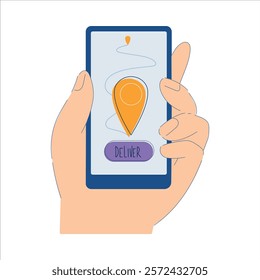 Human Hand Use Robot Online Delivery Service with Smartphone App Vector Illustration