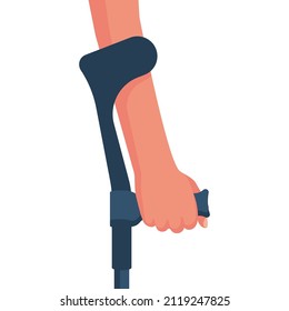 Menschliche Hand mit Krücke. Ellenbogen-Krücke auf weißem Hintergrund. Flaches Vektorgrafik-Design. Hilfe für eine Person mit Einschränkungen. 