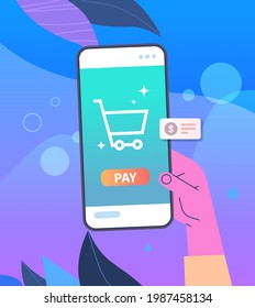 human hand using mobile shopping app on smartphone screen online payment electronic bank application