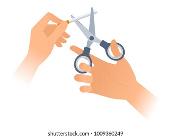 Human Hand Using Scissors Cut Cigarette Stock Vector (Royalty Free ...