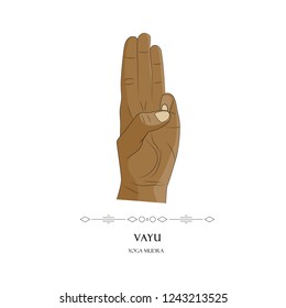 Human hand in Vayu yoga mudra on a white background. Yogic hand gesture.Vector illustration