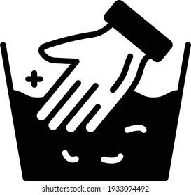 Human Hand With Wash Bowl Vector Glyph Icon Design, Care Labels Tag Sign, Laundry And Dry Cleaning Symbols On White Background, Hand Wash Concept, Laundromat Business Stock Illustration