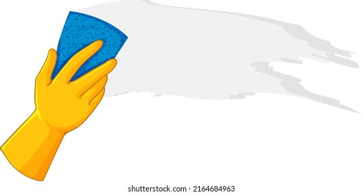 Human hand wearing glove holding sponge for cleaning illustration