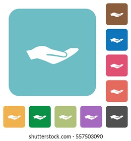 Human hand white flat icons on color rounded square backgrounds