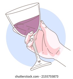 A human hand with a wineglass. Vector illustration.