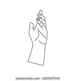 Human hand to the wrist, gesturing. Linear vector black and white illustration in hand drawn, minimalistic trendy icon. Doodle isolated
