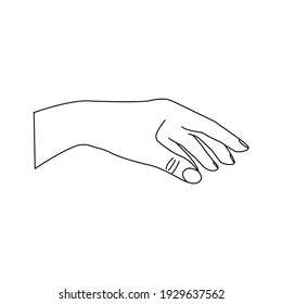 Human hand to the wrist, gesturing. Linear vector black and white illustration in hand drawn, minimalistic trendy icon. Doodle isolated