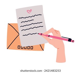 Human Hand Write Letter with Pen Vector Illustration