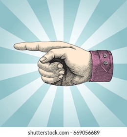 Human handpoint,sketch style vintage with ray