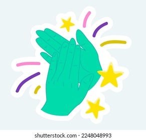 Human hands applauding, success and congratulations gesture. Vector illustration in cartoon sticker design