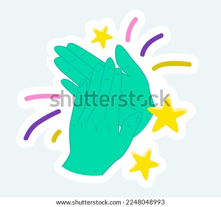 Human hands applauding, success and congratulations gesture. Vector illustration in cartoon sticker design