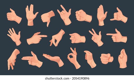 Human hands background set of isolated icons with various finger and hand gestures of white skin vector illustration