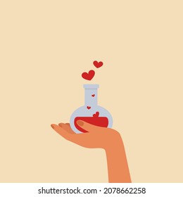 Human hands with a bottle of love potion vector illustration