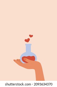 Human hands with a bottle of love potion vector illustration