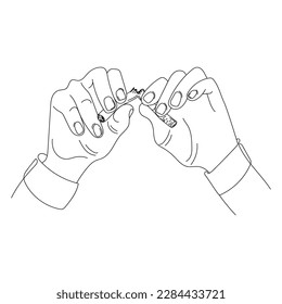 Human hands breaking a cigarette Line art drawing vector illustration.Stop smoking concept.Time to quit smoking.Black and white sketch simple laner drawing svg