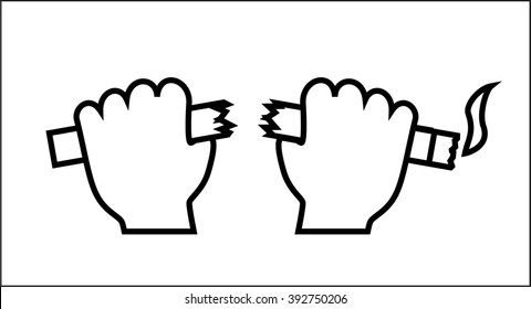 Human hands are breaking a cigarette, vector image

