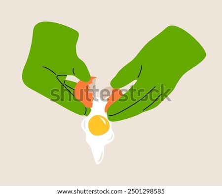 Human hands breaking egg.  Colorful vector illustration