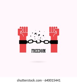 Human hands and broken chain with the bird symbols.Freedom concept.Vector illustration