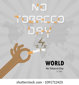 Human hands and broken cigarette icon with Quit Tobacco vector logo design template.May 31st World no tobacco day.No Smoking Day.No Tobacco Day Awareness Idea Campaign.Vector illustration.