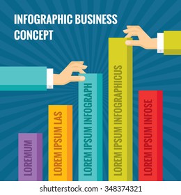 Human hands and business graphic - vector concept illustration in flat style design for creative projects. Finance economic infographic. 