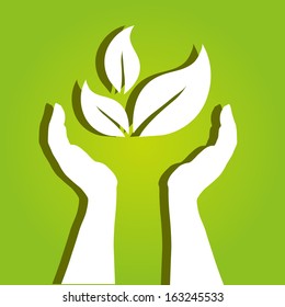 human hands caring leaves, symbol of nature protection