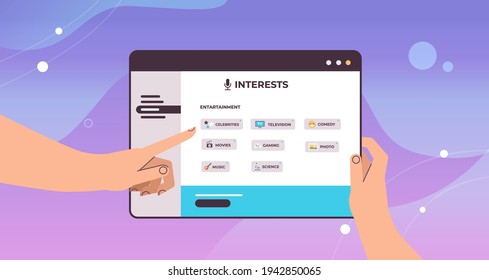 human hands choosing apps voice conversation audio social network communication voice recognition concept