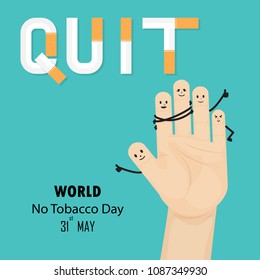 Human hands and cigarette.Quit Tobacco vector logo design template.May 31st World no tobacco day.No Smoking Day Awareness Idea Campaign.Vector illustration.