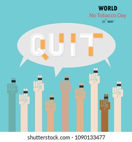 Human hands and cigarette.Quit Tobacco vector logo design template.May 31st World No Tobacco Day concept.Stop Smoking.No Smoking Day.No Tobacco Day Awareness Idea Campaign.Vector illustration.