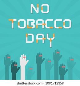 Human hands and cigarette.Quit Tobacco vector logo design template.May 31st World No Tobacco Day concept.Stop Smoking.No Smoking Day.No Tobacco Day Awareness Idea Campaign.Vector illustration.