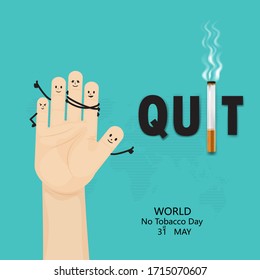 Human hands and cigarette.Quit Tobacco vector logo design template.May 31st World no tobacco day.No Smoking Day Awareness Idea Campaign.Vector illustration.