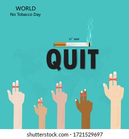 Human hands and cigarette.Quit Tobacco vector logo design template.May 31st World no tobacco day.No Smoking Day Awareness Idea Campaign.Vector illustration.