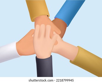 Human hands clapping. 3D People crowd applaud to congratulate success job. Hand thumbs up. Business team cheering and ovation 3D render vector Illustration support celebration, appreciation friendship