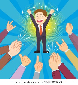 Human hands clapping and applauding hands to businessman, illustration vector cartoon