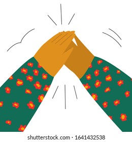 Human  hands clapping. Applause, ovation, celebrating, rapture. Flat doodle illustration in cute cartoon style isolated on white background.